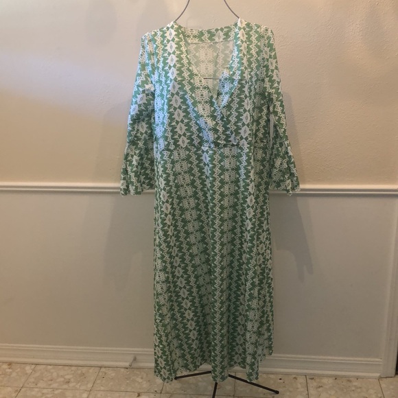 Green and white printed dress - Picture 3 of 4